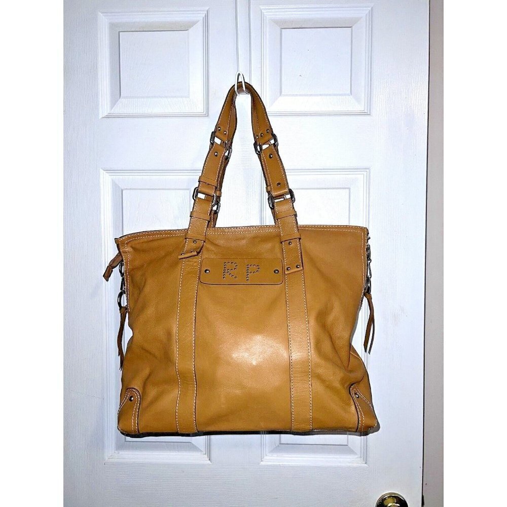 ROBERT PIETRI Cognac Leather Made in Spain Studded Large Tote Bag Double Handle
